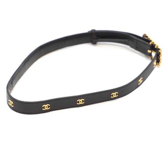 SOLD - Chanel CC Logo Black Leather Waist Belt - Picture 2 of 8
